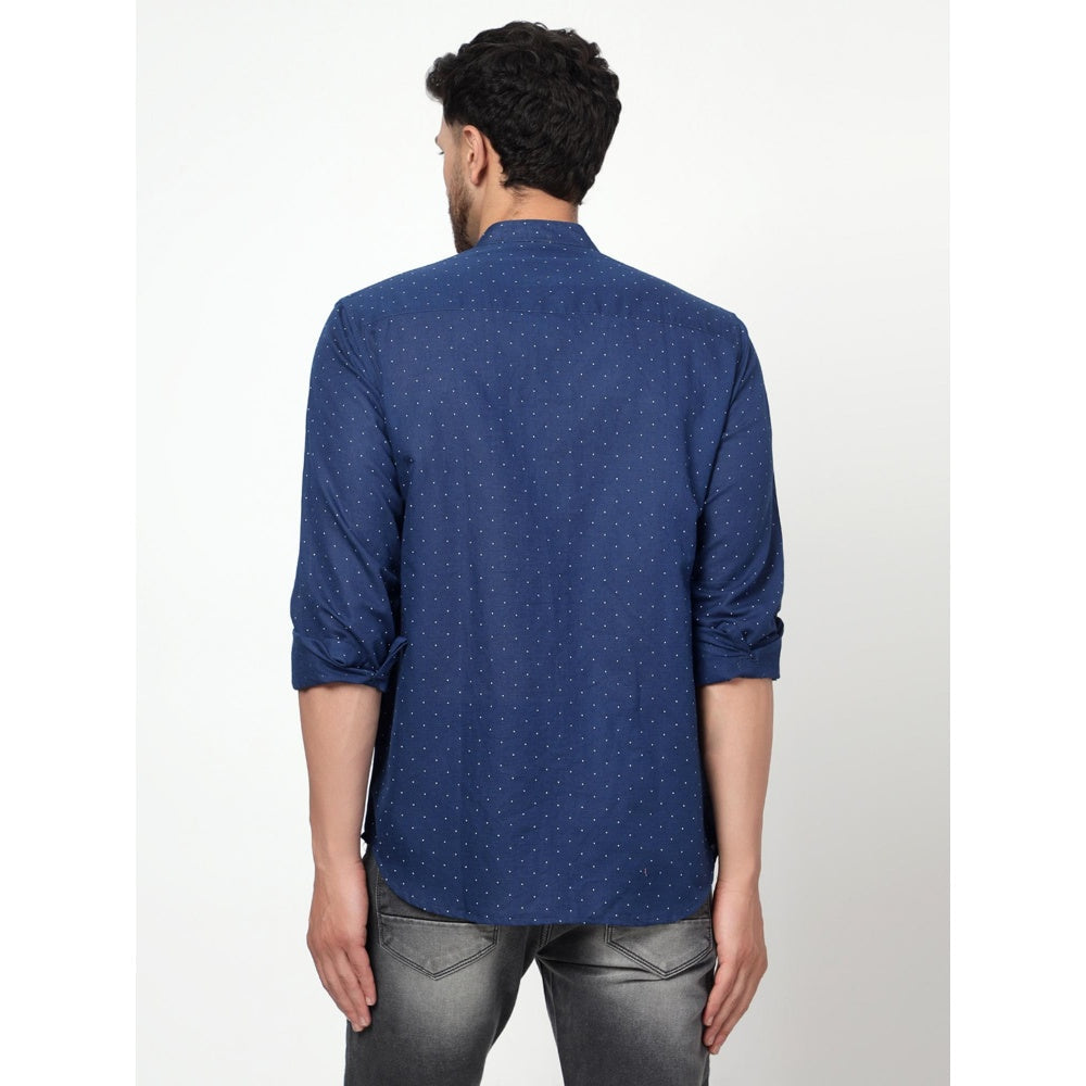 Spring Soul Cotton Linen Printed Full Sleeves Shirt Blue