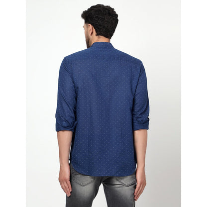 Spring Soul Cotton Linen Printed Full Sleeves Shirt Blue
