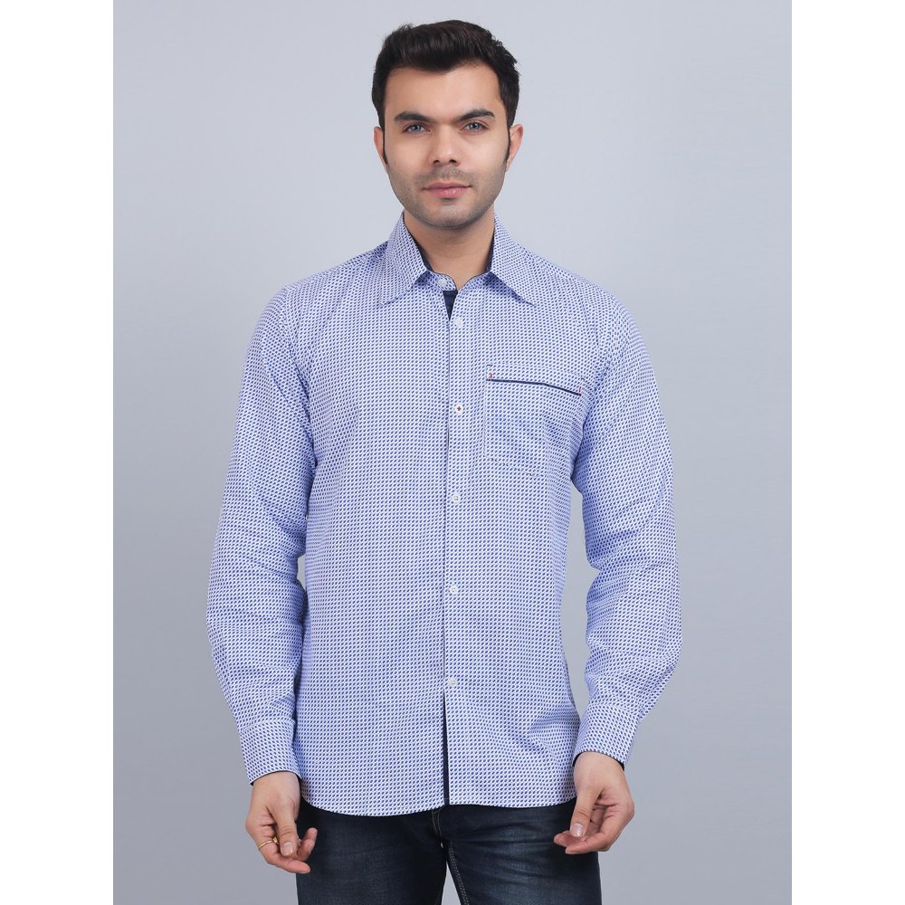 Spring Soul Blue Cotton Printed Full Sleeves Shirt