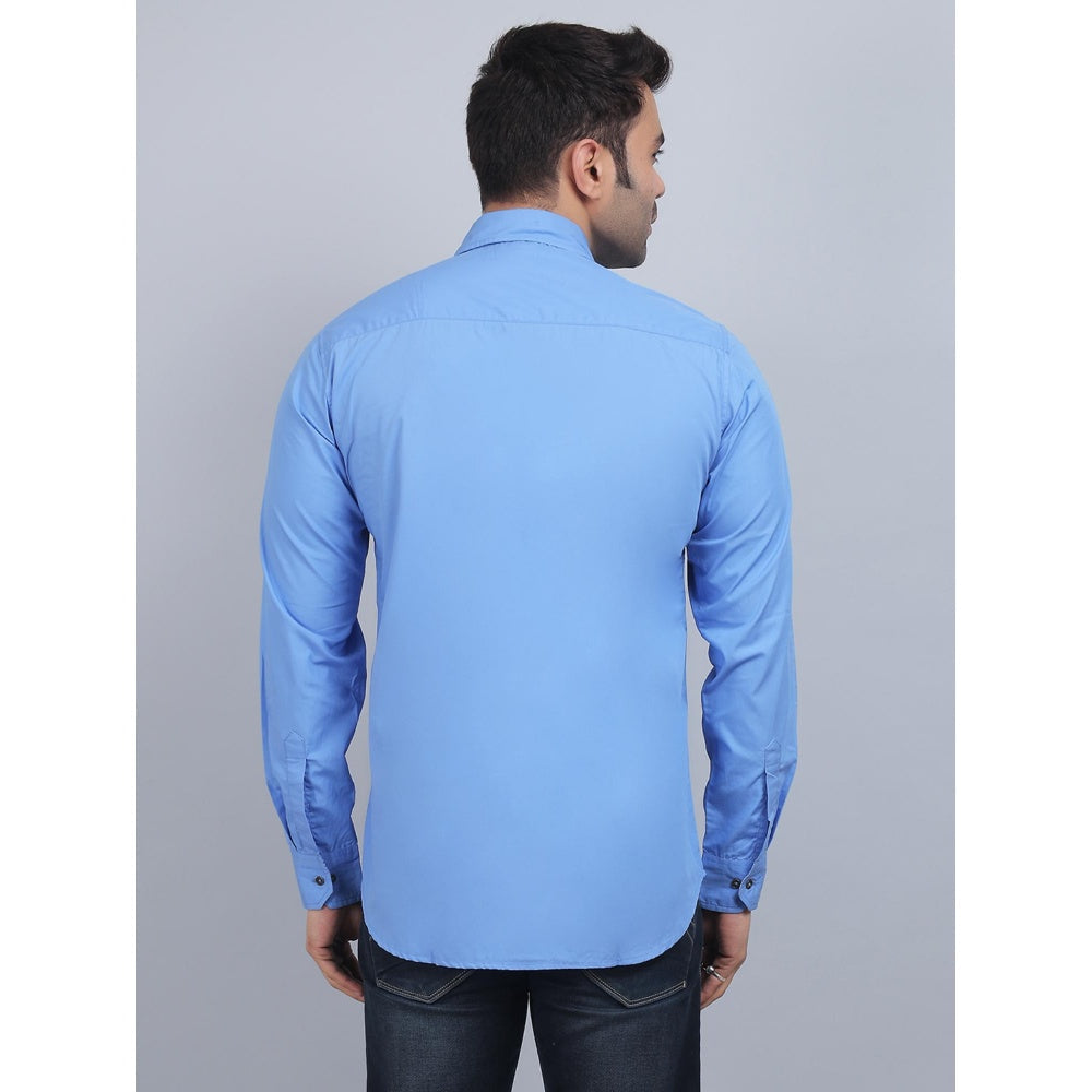 Spring Soul Blue Cotton Solid Full Sleeves Shirt