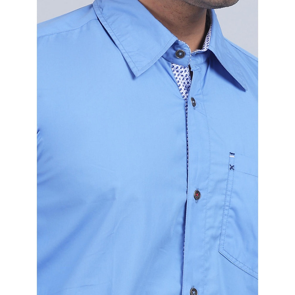 Spring Soul Blue Cotton Solid Full Sleeves Shirt