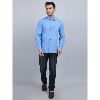Spring Soul Blue Cotton Solid Full Sleeves Shirt
