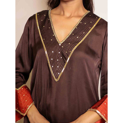 Spring Soul Brown Hand Embroidered Kurta with Zari Detailing