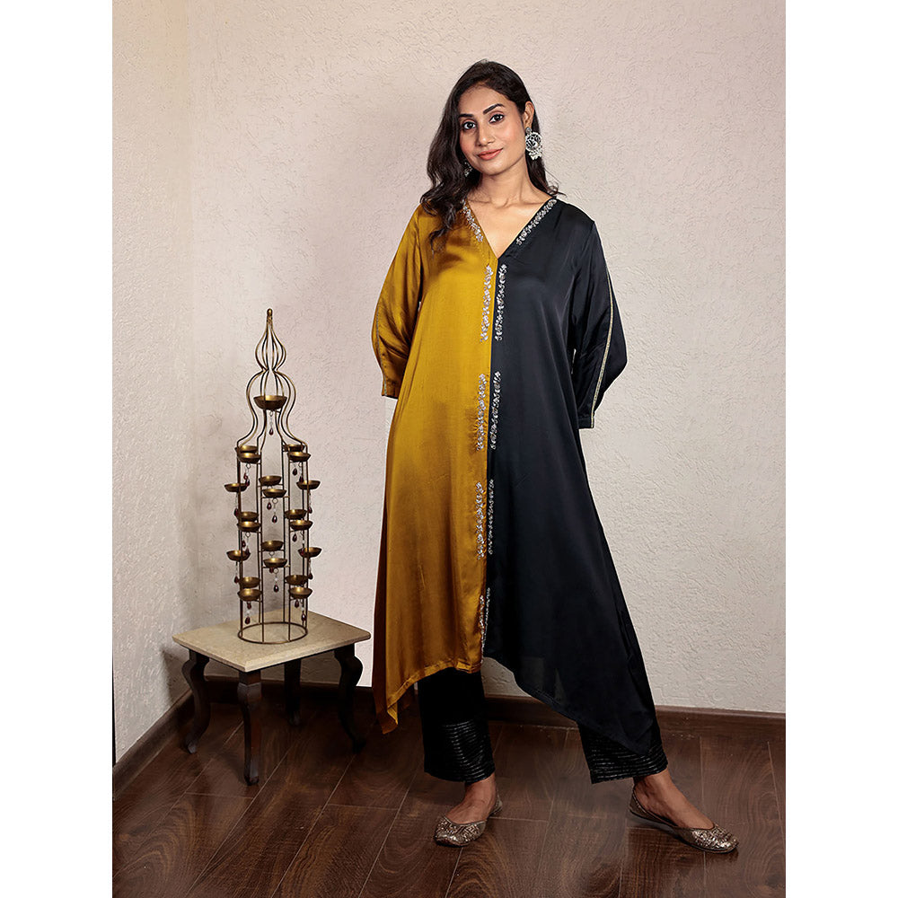 Spring Soul Half and Half Modal Silk Asymmetric Kurta and Pant with Hand Embroidery (Set of 2)