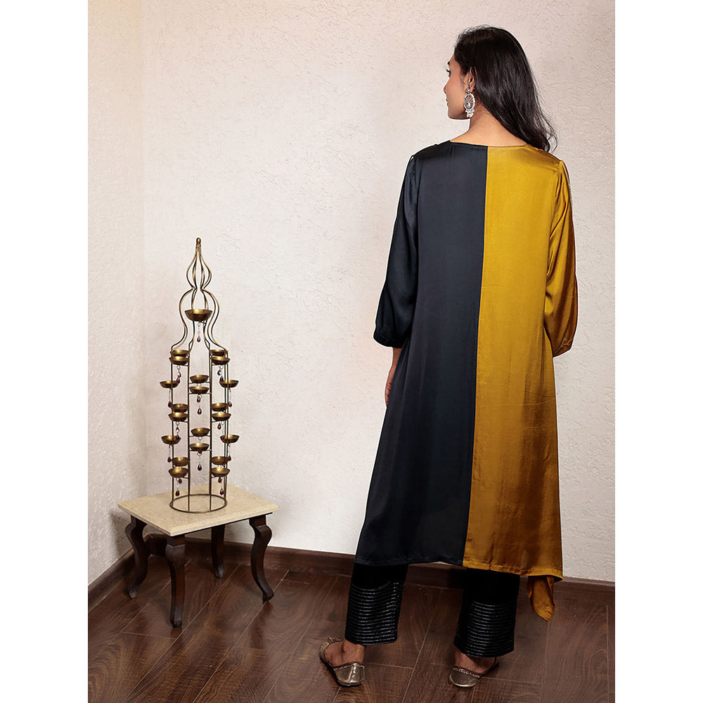 Spring Soul Half and Half Modal Silk Asymmetric Kurta and Pant with Hand Embroidery (Set of 2)