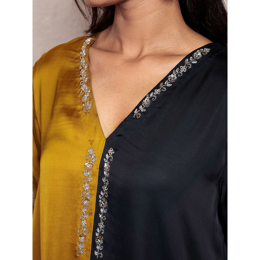 Spring Soul Half and Half Modal Silk Asymmetric Kurta and Pant with Hand Embroidery (Set of 2)
