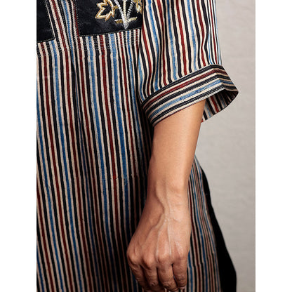 Spring Soul Multicolored Hand Embroidered Striped Modal Silk Kurta and Pant (Set of 2)
