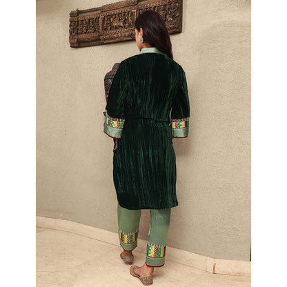 Spring Soul Green Crushed Velvet Embroidered and Brocade Applique Kurta