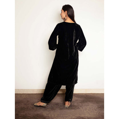 Spring Soul Black Hand Embroidered Velvet Kurta