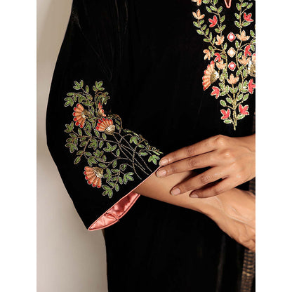 Spring Soul Black Hand Embroidered Velvet Kurta