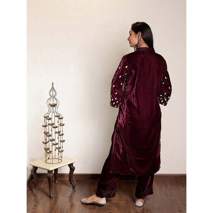 Spring Soul Wine Embroidered Velvet Kurta