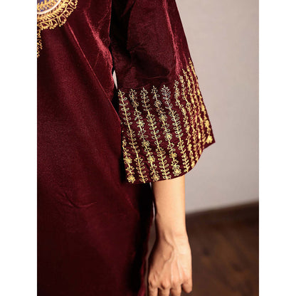 Spring Soul Wine Embroidered Velvet Kurta