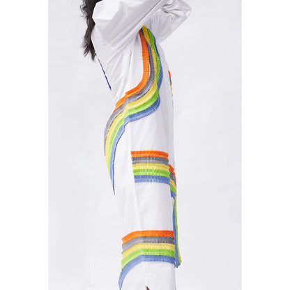 Studio Moda India White Ivy Rainbow Long Dress