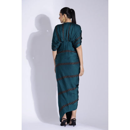 Studio Surbhi Teal Printed Hand Draped Maxi Dress