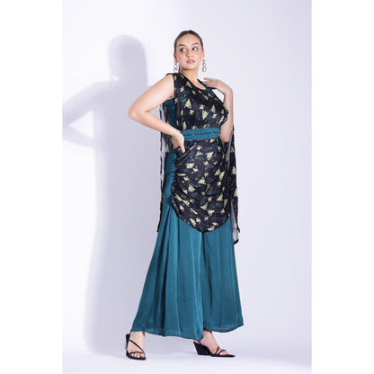 Studio Surbhi Printed Off Shoulder Top with Palazzo and Belt (Set of 3)