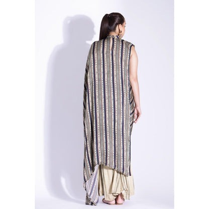 Studio Surbhi Printed Mandarin Neck Top with Palazzo and Belt (Set of 3)