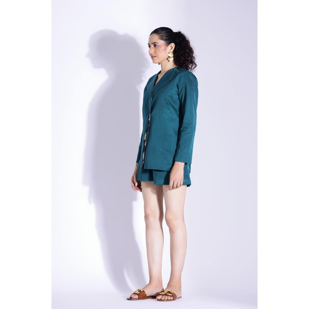 Studio Surbhi Teal Printed Jacket and Shorts (Set of 2)
