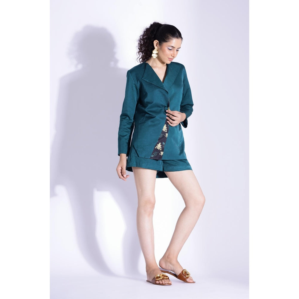 Studio Surbhi Teal Printed Jacket and Shorts (Set of 2)