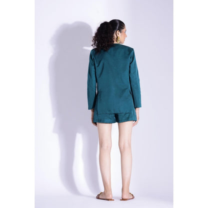 Studio Surbhi Teal Printed Jacket and Shorts (Set of 2)