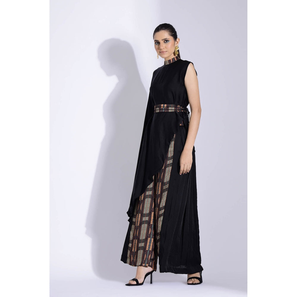 Studio Surbhi Black Georgette Satin Embellished Kurta with Pant and Belt (Set of 3)
