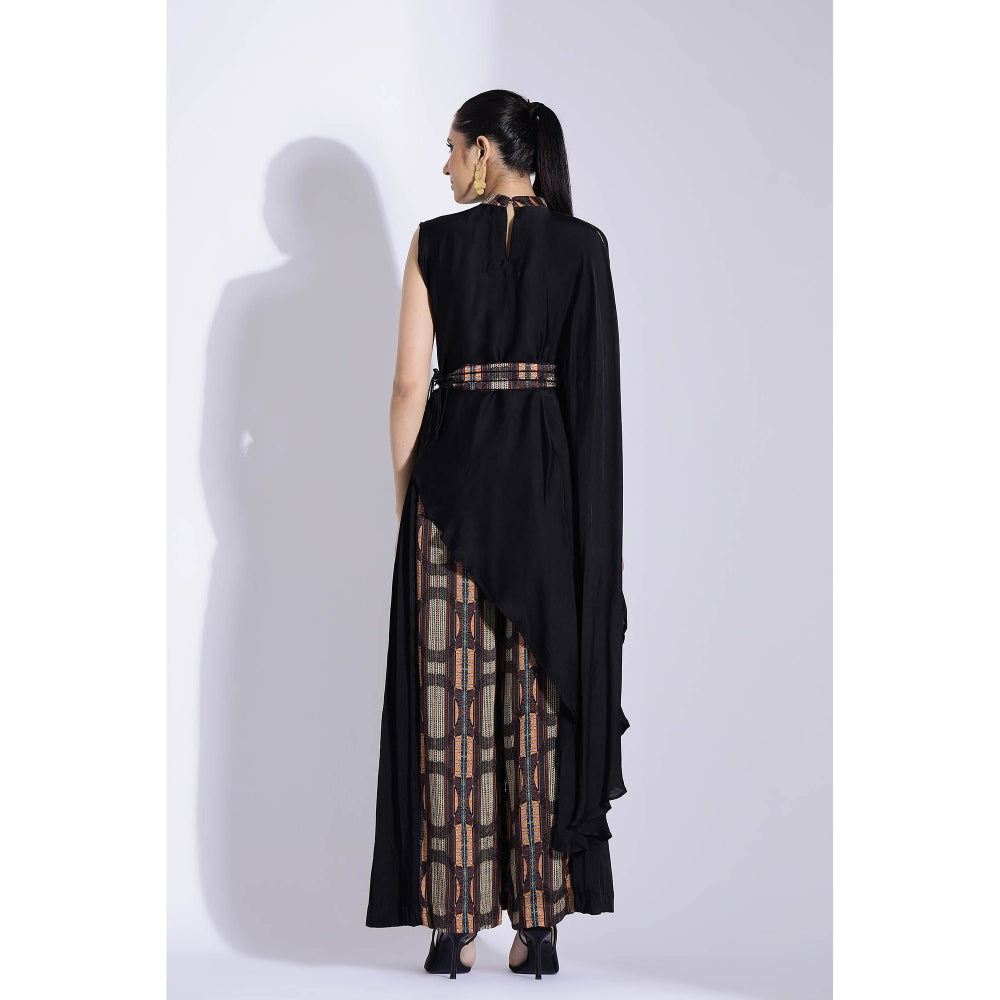 Studio Surbhi Black Georgette Satin Embellished Kurta with Pant and Belt (Set of 3)