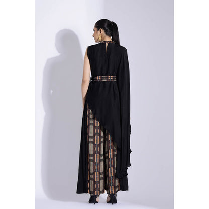 Studio Surbhi Black Georgette Satin Embellished Kurta with Pant and Belt (Set of 3)