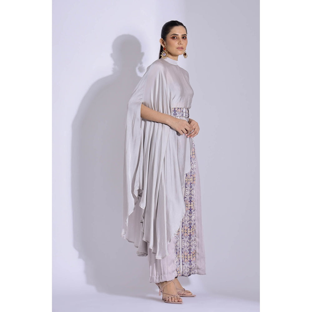 Studio Surbhi Grey Georgette Satin Embellished Kurta with Pant and Belt (Set of 3)