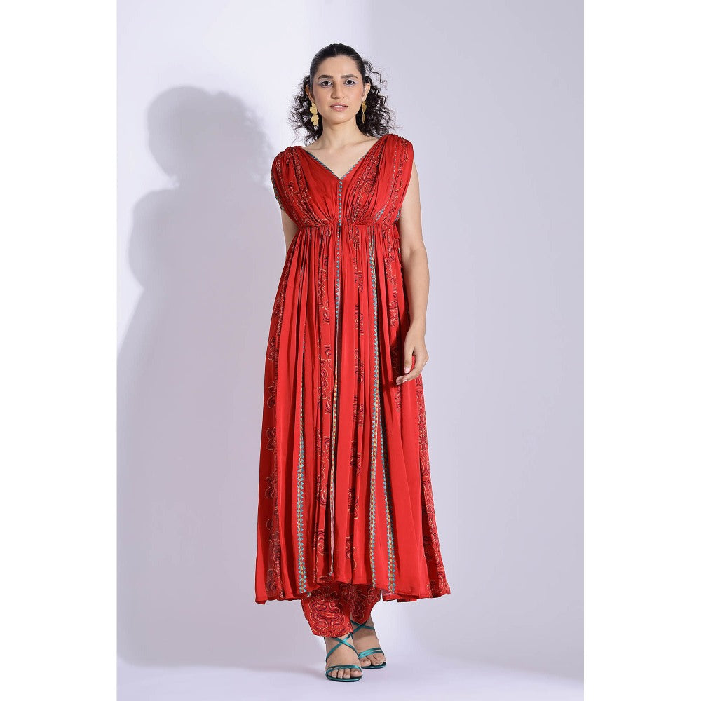 Studio Surbhi Red Georgette Satin Embellished Kurta with Pant and Blouse (Set of 3)
