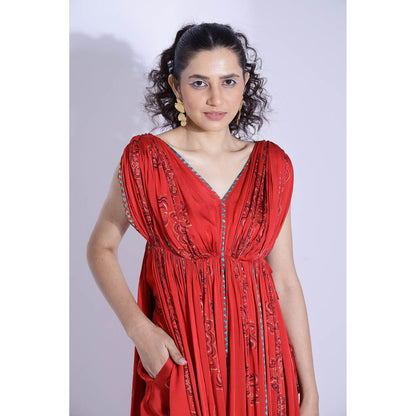 Studio Surbhi Red Georgette Satin Embellished Kurta with Pant and Blouse (Set of 3)