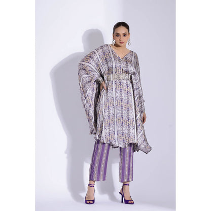 Studio Surbhi Georgette Satin Embellished Kaftan with Pant and Belt (Set of 3)