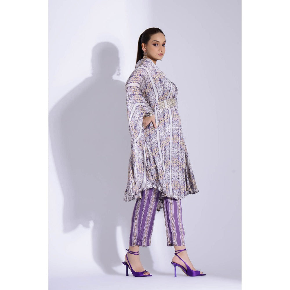 Studio Surbhi Georgette Satin Embellished Kaftan with Pant and Belt (Set of 3)