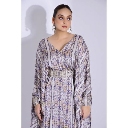Studio Surbhi Georgette Satin Embellished Kaftan with Pant and Belt (Set of 3)