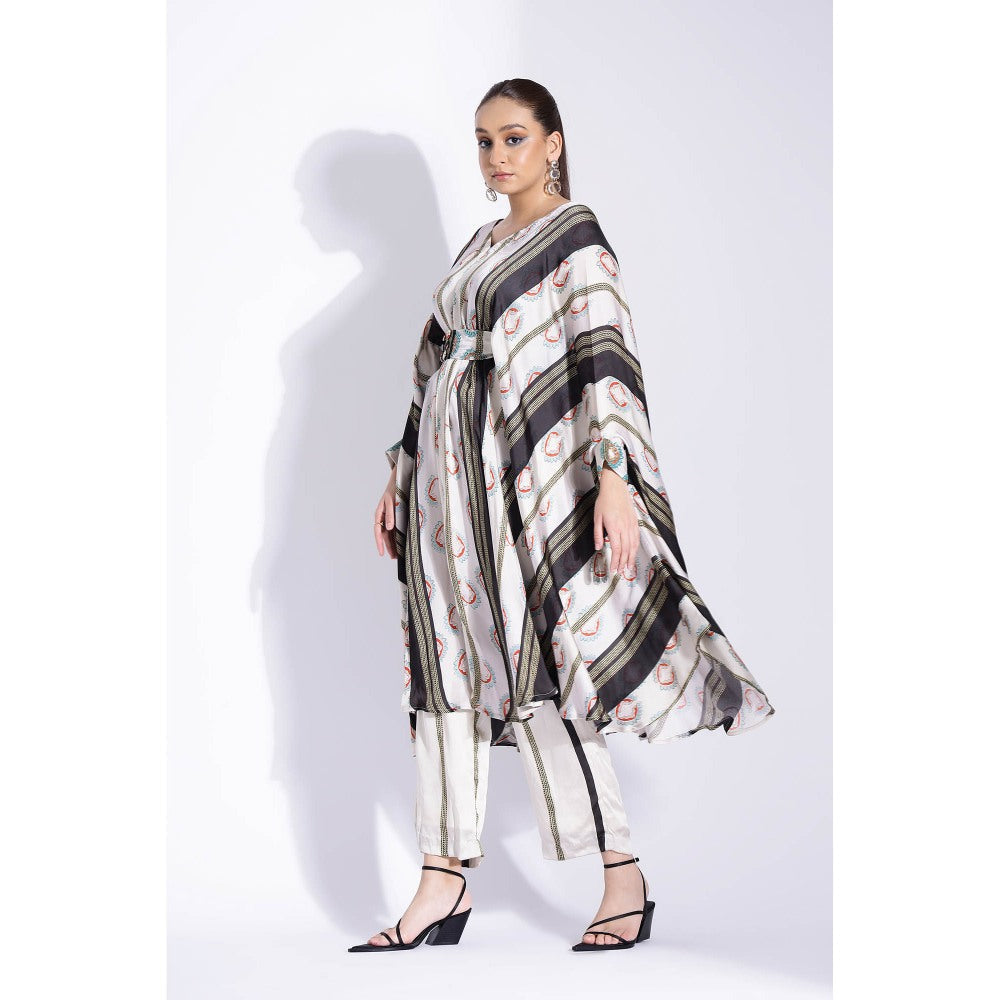 Studio Surbhi Multicolor Georgette Satin Embellished Kaftan with Pant and Belt (Set of 3)