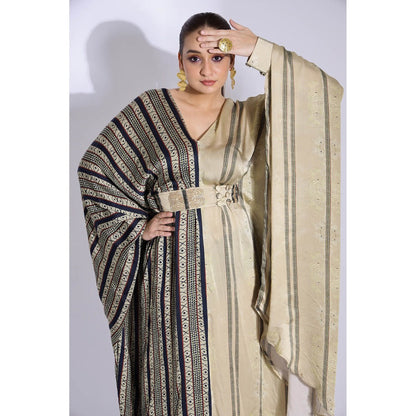 Studio Surbhi Georgette Satin Embellished Kaftan with Belt (Set of 2)