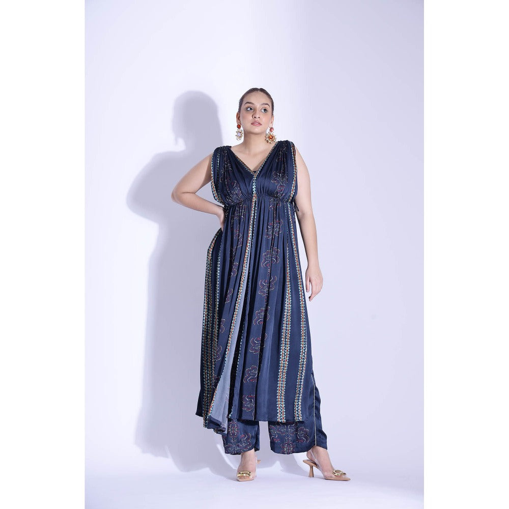 Studio Surbhi Georgette Satin Printed Kurta with Blouse and Pant (Set of 3)