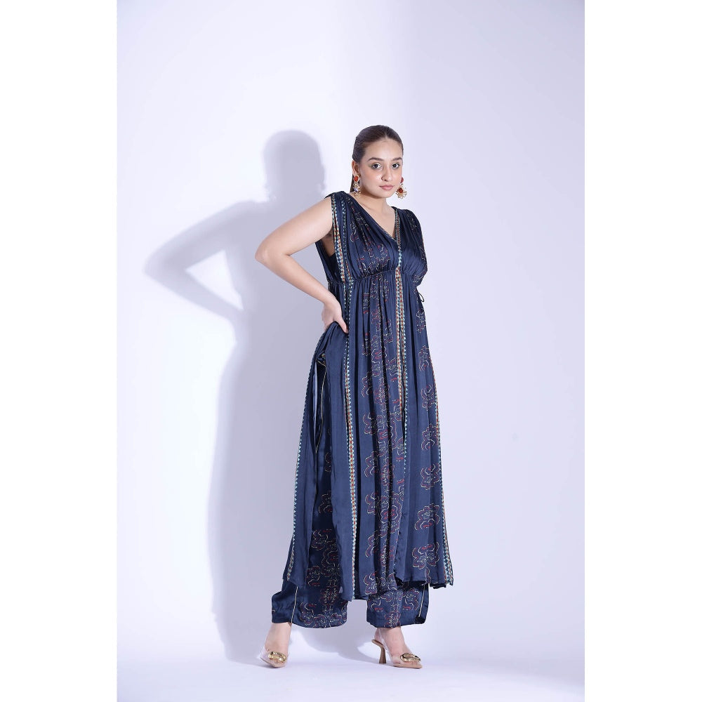 Studio Surbhi Georgette Satin Printed Kurta with Blouse and Pant (Set of 3)