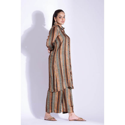 Studio Surbhi Georgette Satin Printed Shirt Style Kurta and Pant (Set of 2)