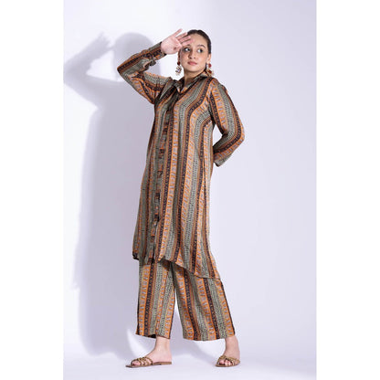Studio Surbhi Georgette Satin Printed Shirt Style Kurta and Pant (Set of 2)