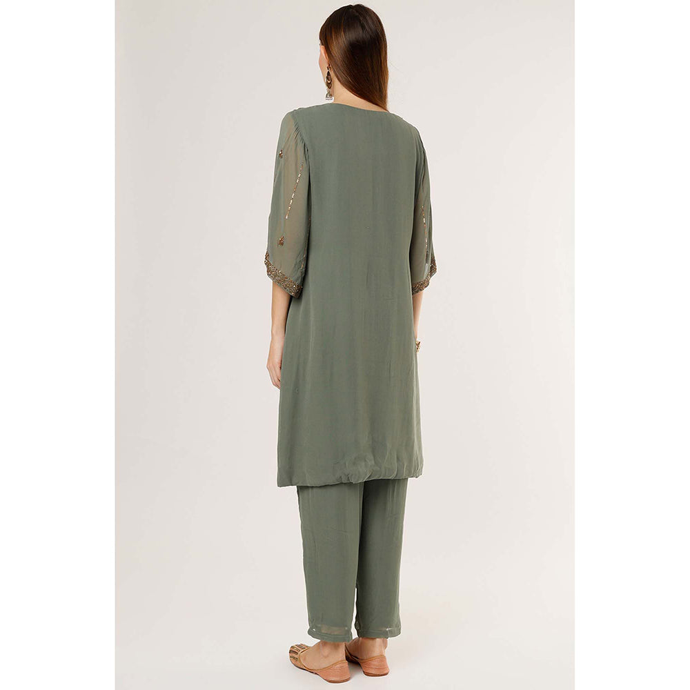 Studio A Olive Green Embroidered Kurta with Pant (Set of 2)