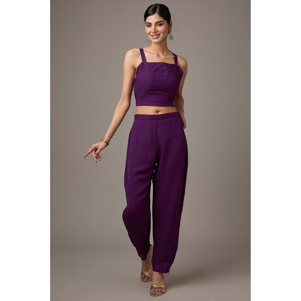 Studio A Purple Georgette Hand Embroidered Cape with Blouse and Pant (Set of 3)