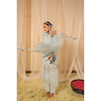 Studio Chiraiya Elegant Aqua Blue Kurta with Palazzo and Dupatta (Set of 3)