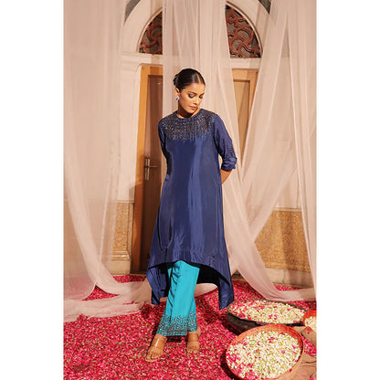 Studio Chiraiya Elegant Blue Silk Kurta with Pant (Set of 2)