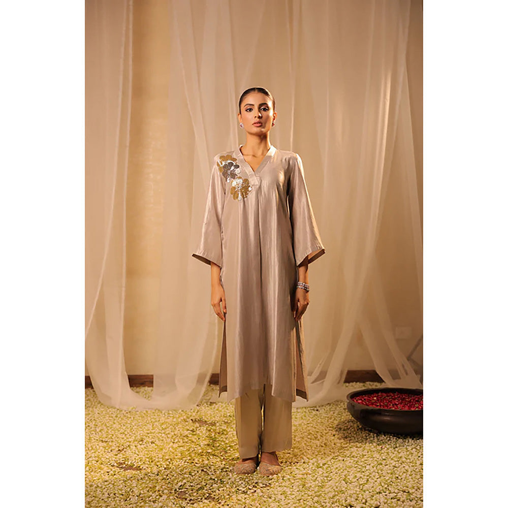 Studio Chiraiya Elegant Beige Shimmer Kurta with Pant (Set of 2)