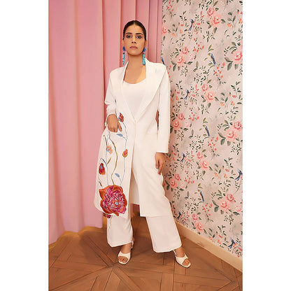 Studio Chiraiya White Long Blazer with Pant (Set of 2)