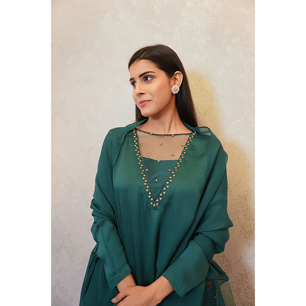 Studio Chiraiya Embrel Green Kurta with Pant and Dupatta (Set of 3)
