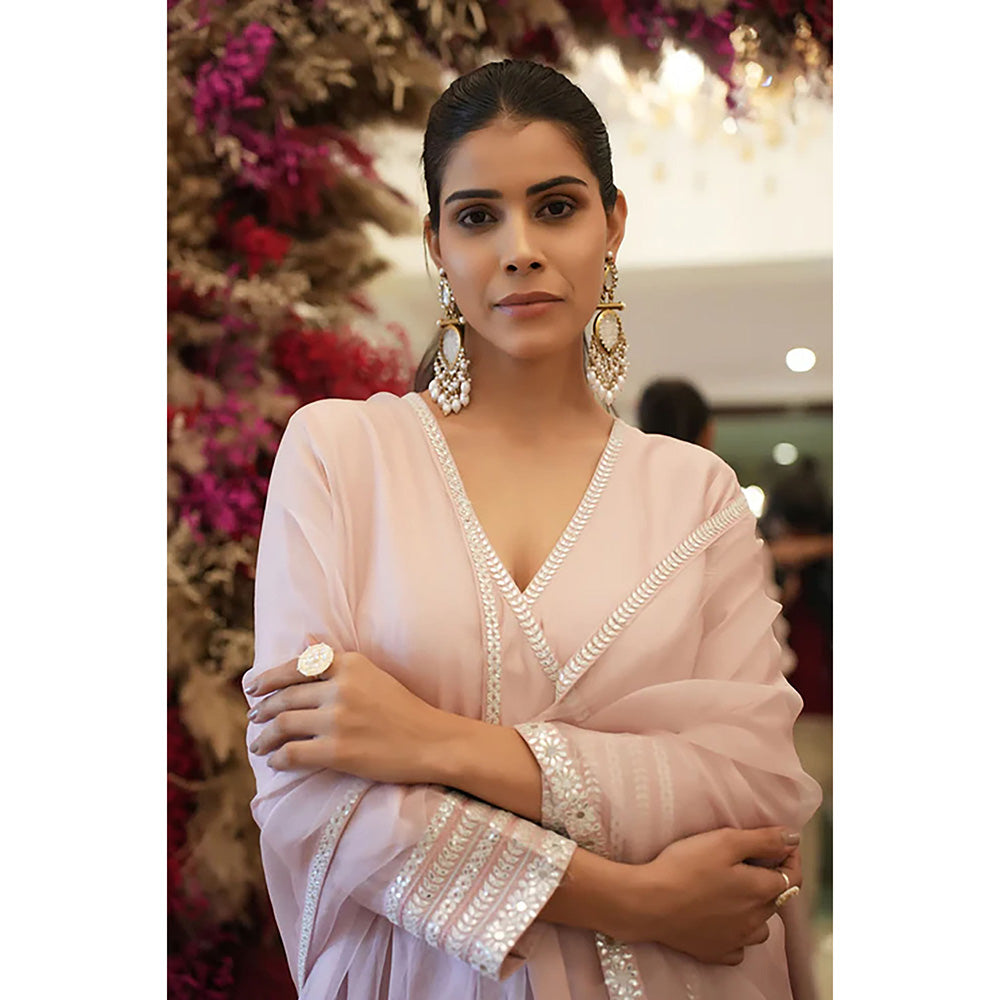Studio Chiraiya Blush Pink Angrakha with Pant and Dupatta (Set of 3)