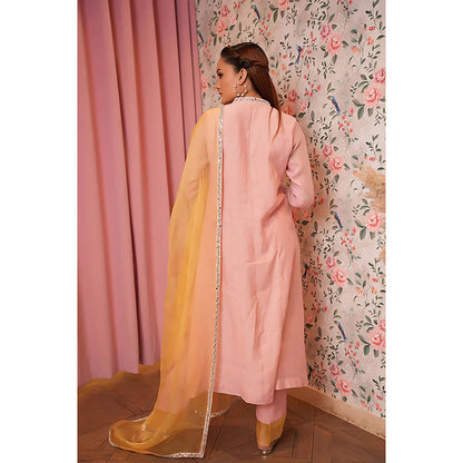 Studio Chiraiya Pure Chanderi Pink Kurta with Pant and Dupatta (Set of 3)