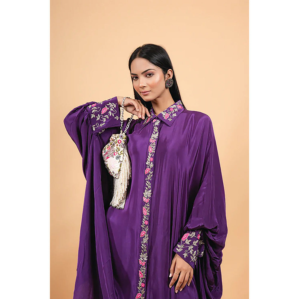 Studio Chiraiya Purple Heavy Indian Kaftan with Pant (Set of 2)
