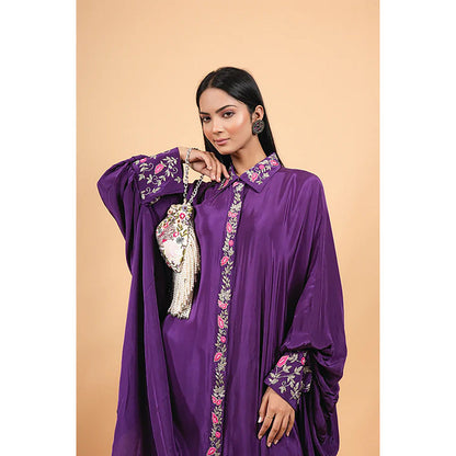 Studio Chiraiya Purple Heavy Indian Kaftan with Pant (Set of 2)