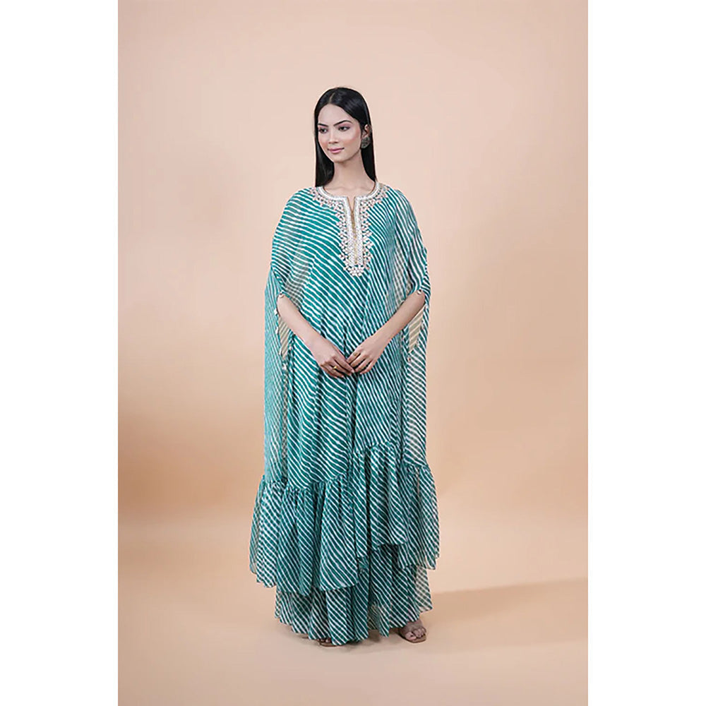 Studio Chiraiya Green Cape Sleeve Kurta with Palazzo (Set of 2)